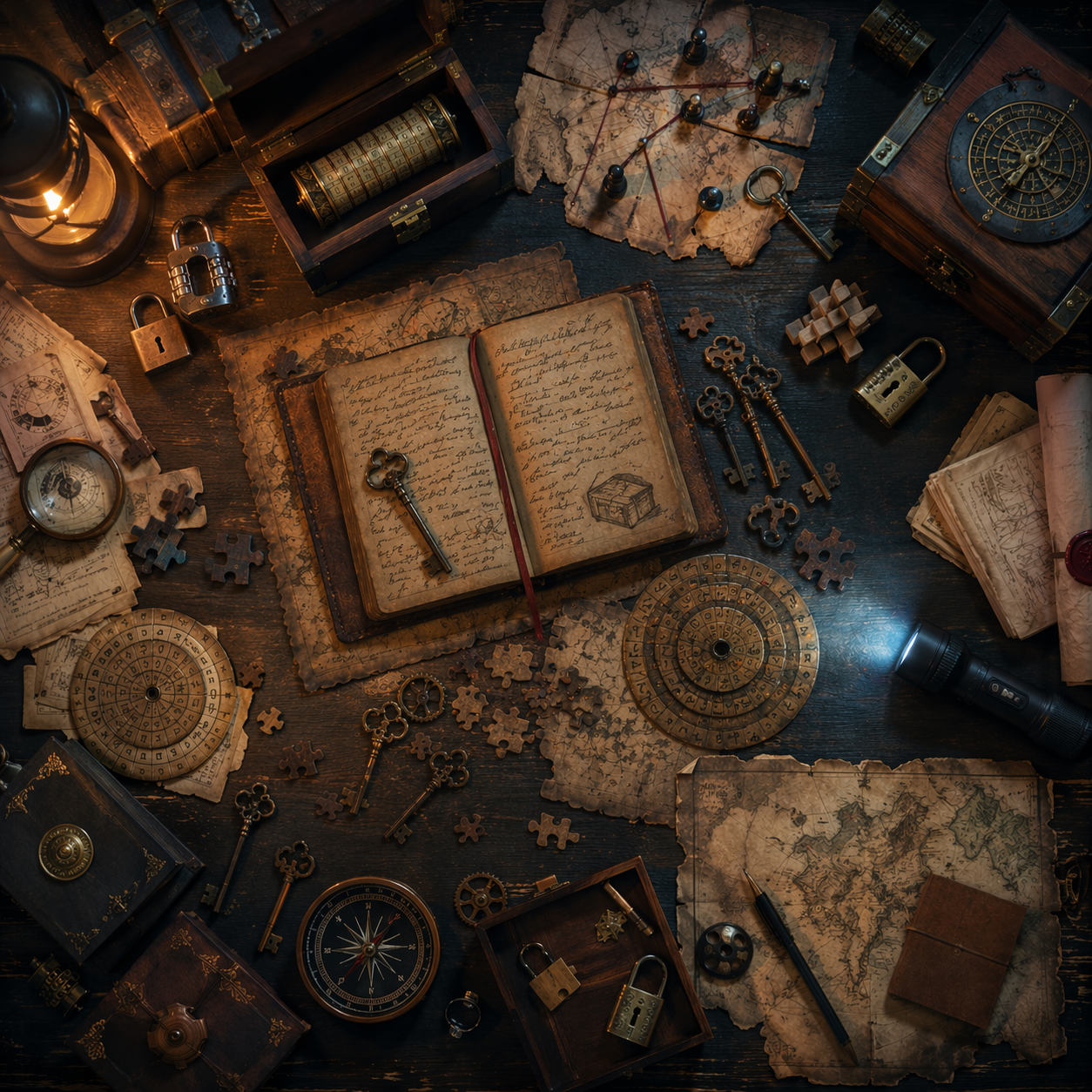 Escape room mission map layered over an adventure background